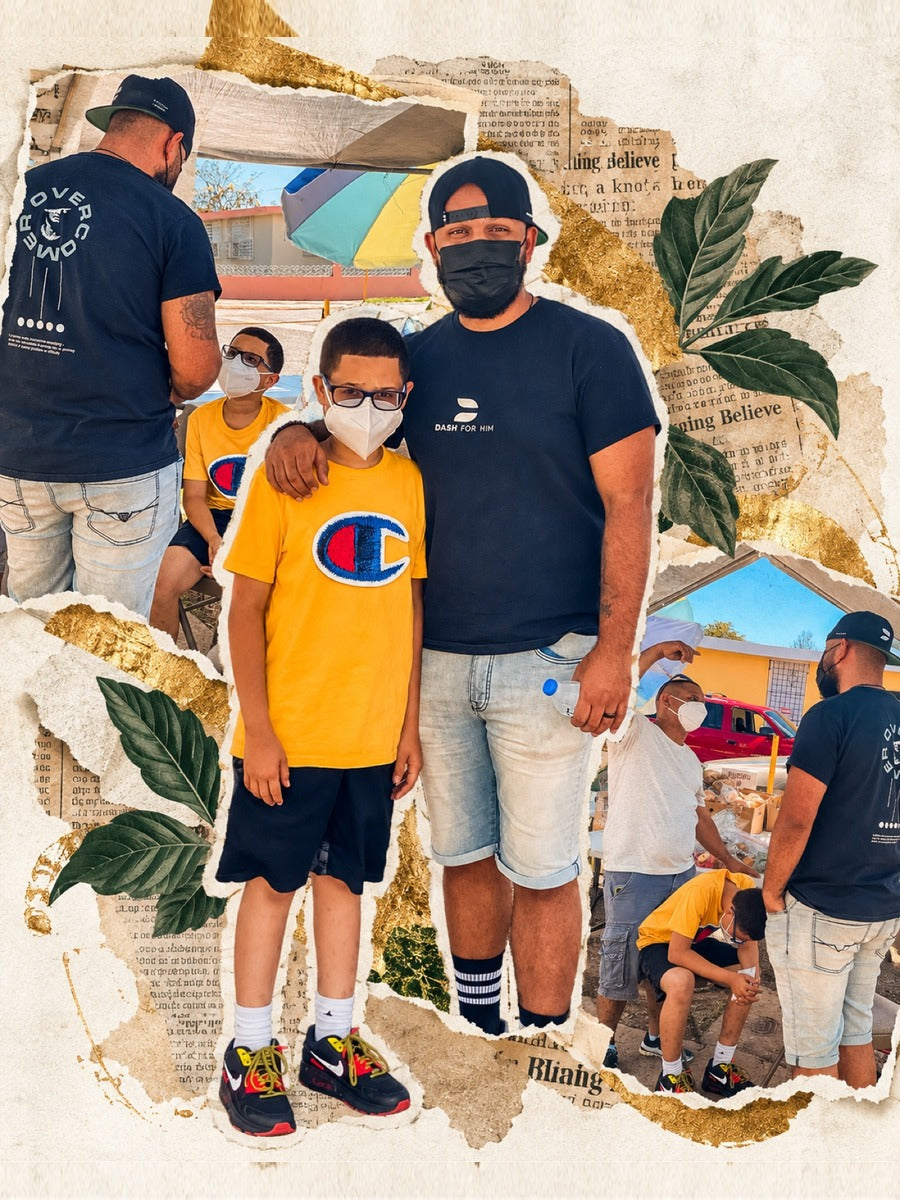 Richard and a member of the DASH FOR HIM Puerto Rico team under his family's vegetable tent in Puerto Rico